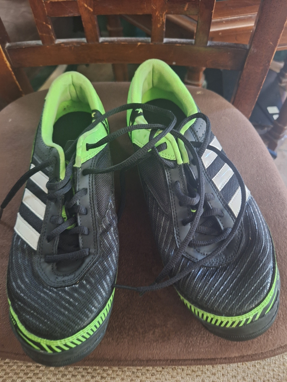 Men's Black and Green Adidas Indoor Soccer Sneakers